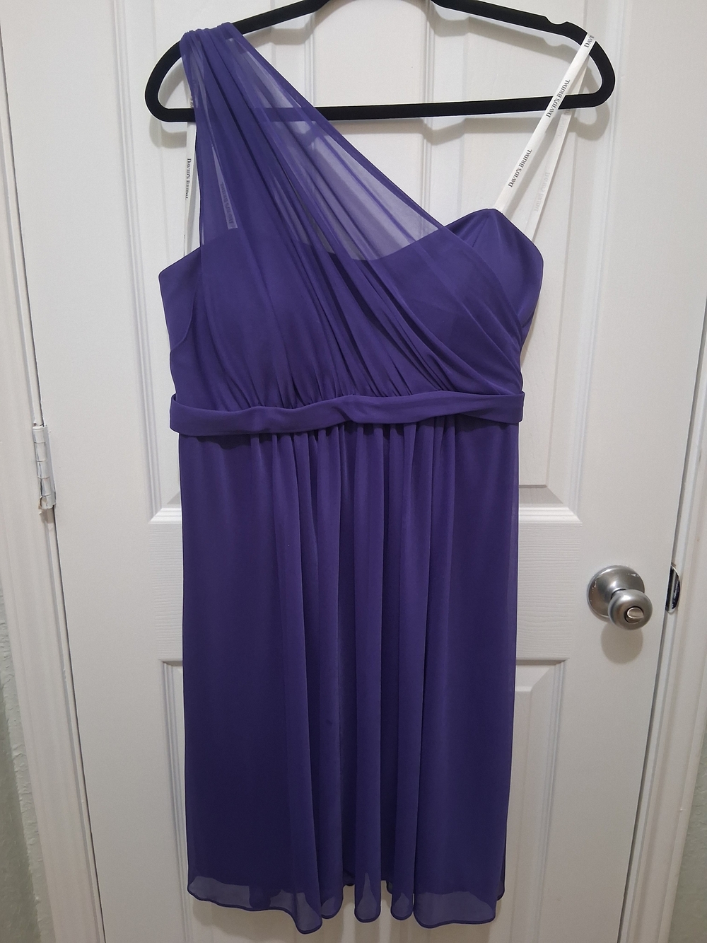 David's Bridal One-Shoulder Chiffon Dress in Purple